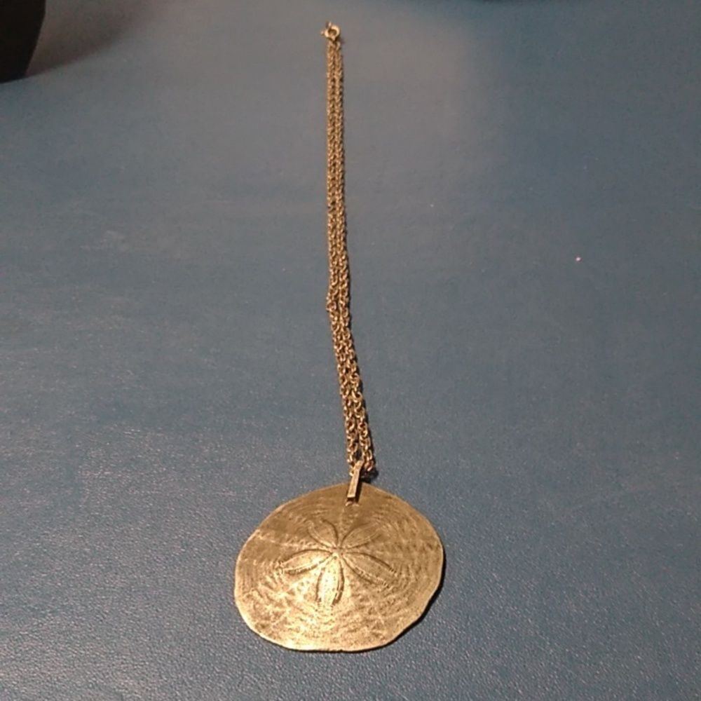 Vintage Pewter Sand Dollar Pendant and Silver tone chain Countrycore Cottagecore